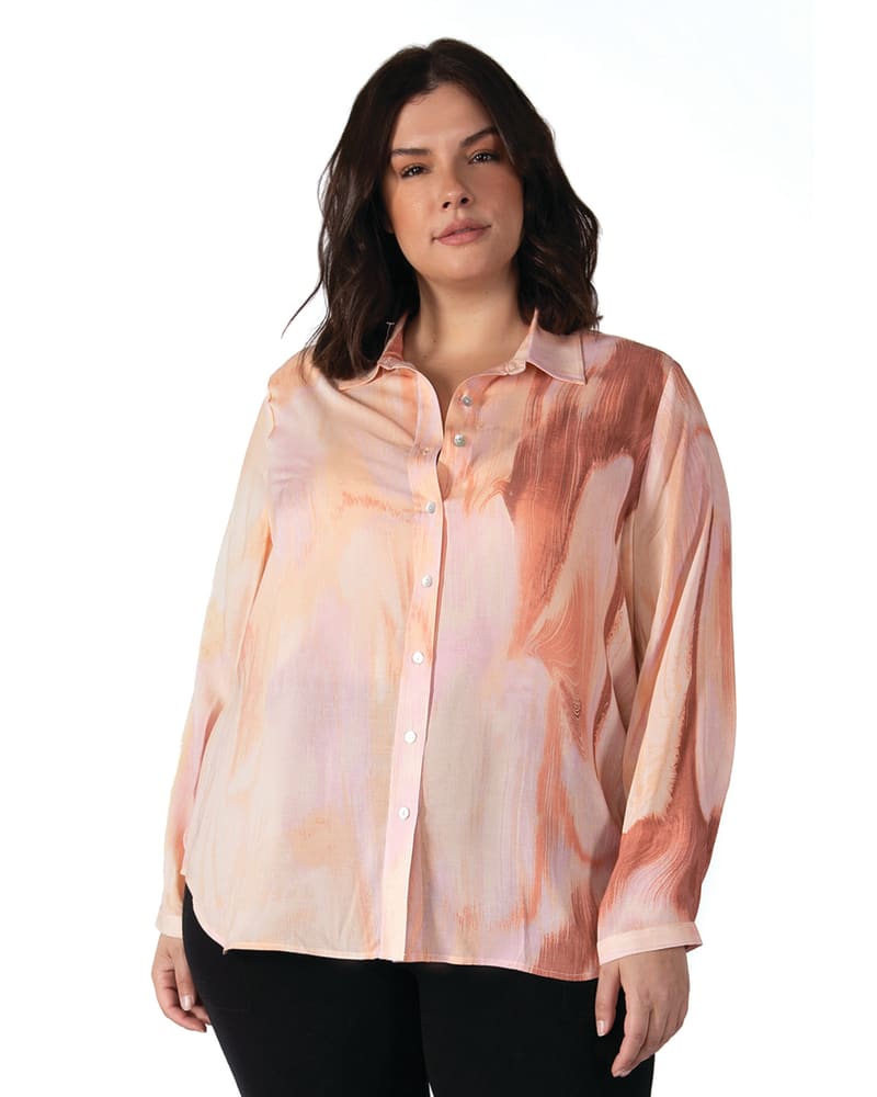 Plus size model wearing Mylene Chiffon Button Front Blouse by DEX PLUS | Dia&Co | dia_product_style_image_id:203048